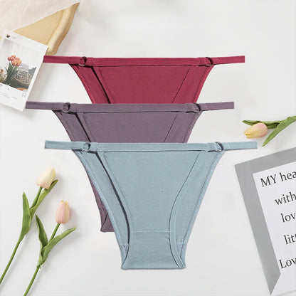 FINETOO 3PC/Set Women's Cotton Panties Underwear Metal Buckle Briefs M-2XL Female Underpant Low Waist Woman Sexy Panty Lingerie