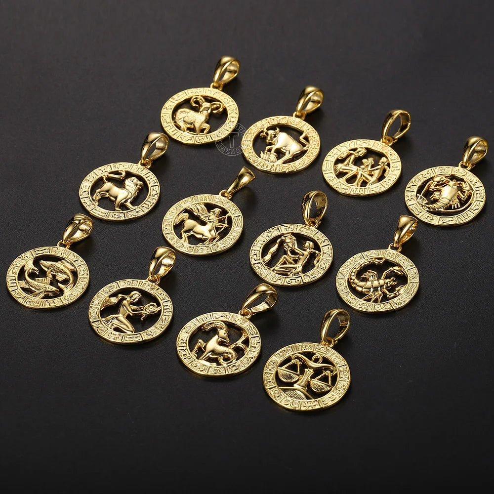 Zodiac Sign Pendant Necklace - Gold Horoscope Jewelry for Men  Women - ZOOMNSTORE