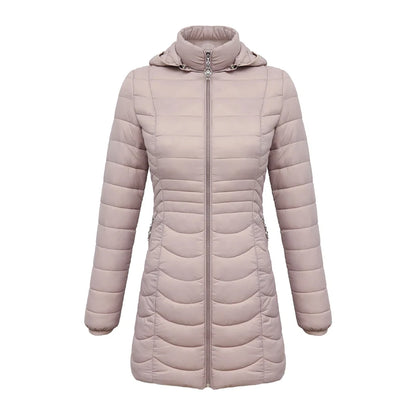 SANTELON Women Long Warm Parka For Women Ultralight Padded Puffer Jacket Coat With Detachable Hood Lightweight Outwear Clothing