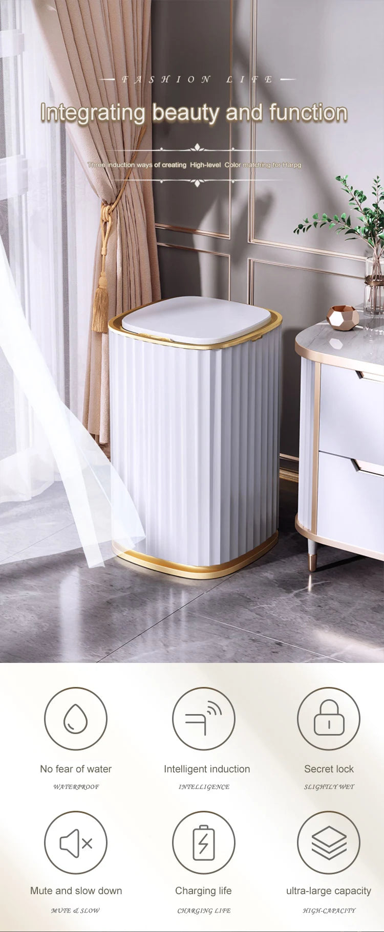 Smart Home Automatic Sensor Trash Can - Waterproof Kitchen Bathroom Wastebasket