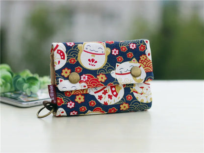 Handmade Three-Fold Fabric Wallet - Multi-Function Zipper Purse for Teens and Adults
