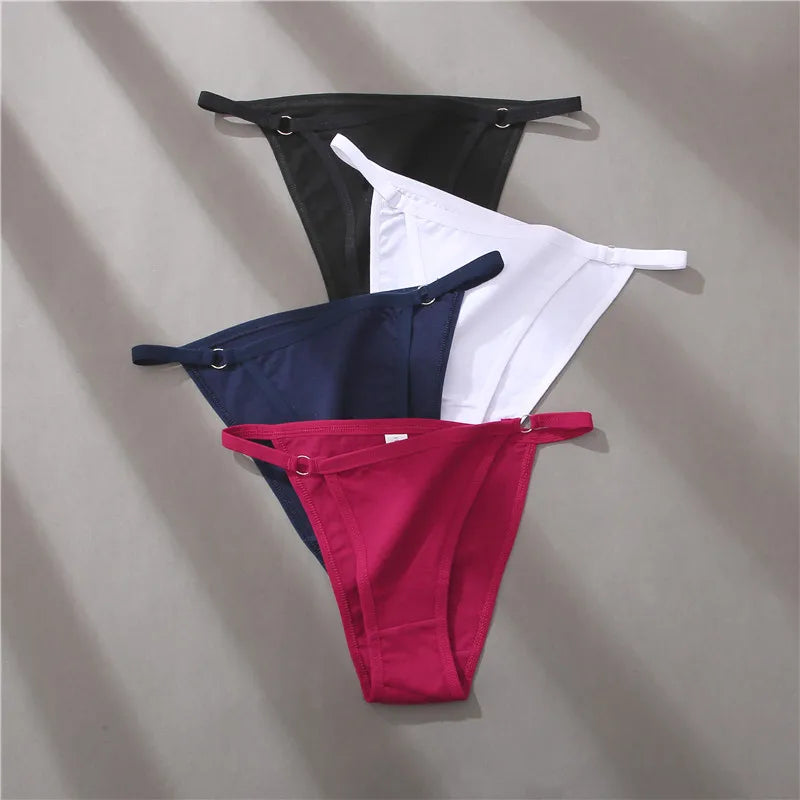 FINETOO 3PC/Set Women's Cotton Panties Underwear Metal Buckle Briefs M-2XL Female Underpant Low Waist Woman Sexy Panty Lingerie