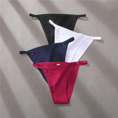 FINETOO 3PC/Set Women's Cotton Panties Underwear Metal Buckle Briefs M-2XL Female Underpant Low Waist Woman Sexy Panty Lingerie