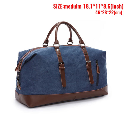 Mens Canvas Leather Duffel Bag - Travel Tote  Weekend Luggage