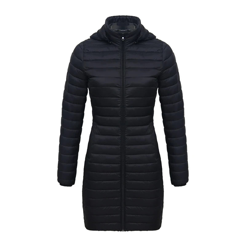 SANTELON Winter Women Loose Long Parka Coat With Detachable Hood Female Soild Ultralight Portable Warm Padded Cotton Outwear