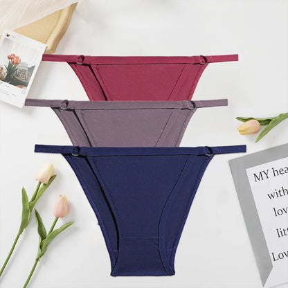FINETOO 3PC/Set Women's Cotton Panties Underwear Metal Buckle Briefs M-2XL Female Underpant Low Waist Woman Sexy Panty Lingerie