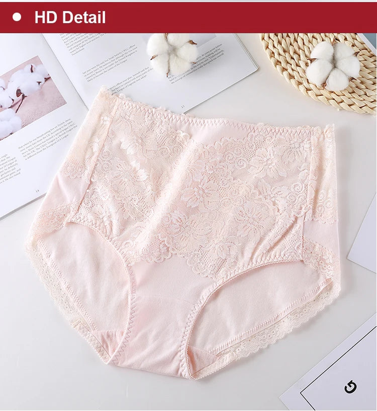 Woman Sexy Cotton Panties of Large Size New Lace Female Underwear with High Waist Cotton Briefs Plus Size Women's Panties 2025