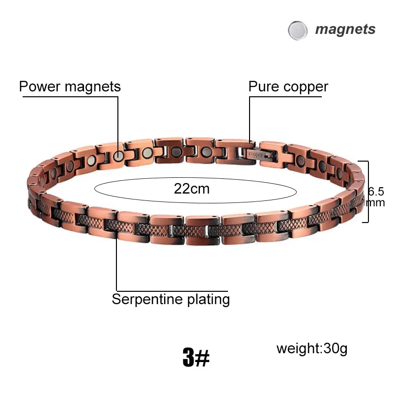 Vintage Copper Magnetic Bracelets For Women Pain Relief Pure Copper Adjustable Bio Energy Blood Pressure Accessory Bracelet