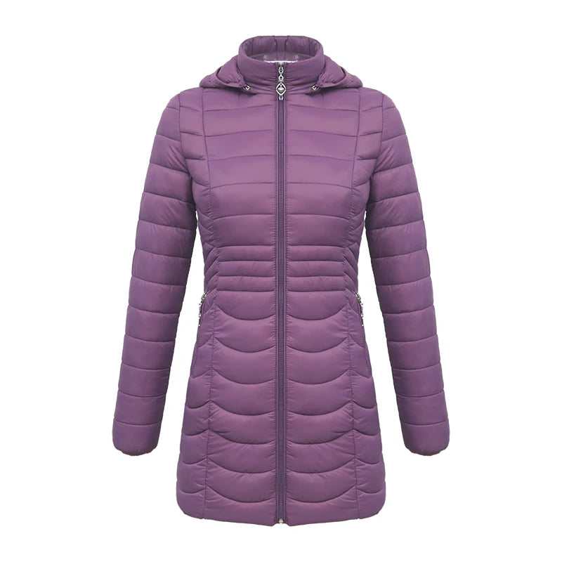 SANTELON Women Long Warm Parka For Women Ultralight Padded Puffer Jacket Coat With Detachable Hood Lightweight Outwear Clothing