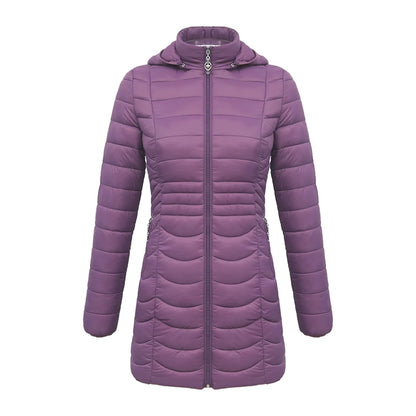 SANTELON Women Long Warm Parka For Women Ultralight Padded Puffer Jacket Coat With Detachable Hood Lightweight Outwear Clothing