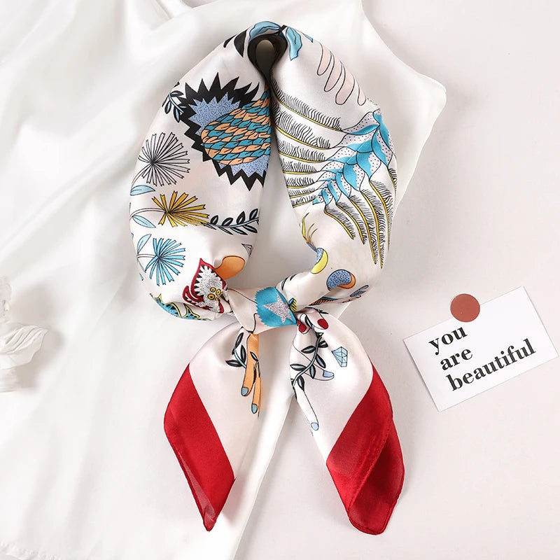 Luxury Silk Plaid Scarf - Soft Satin Neck Hair Tie for Women Foulard Hijab 2021