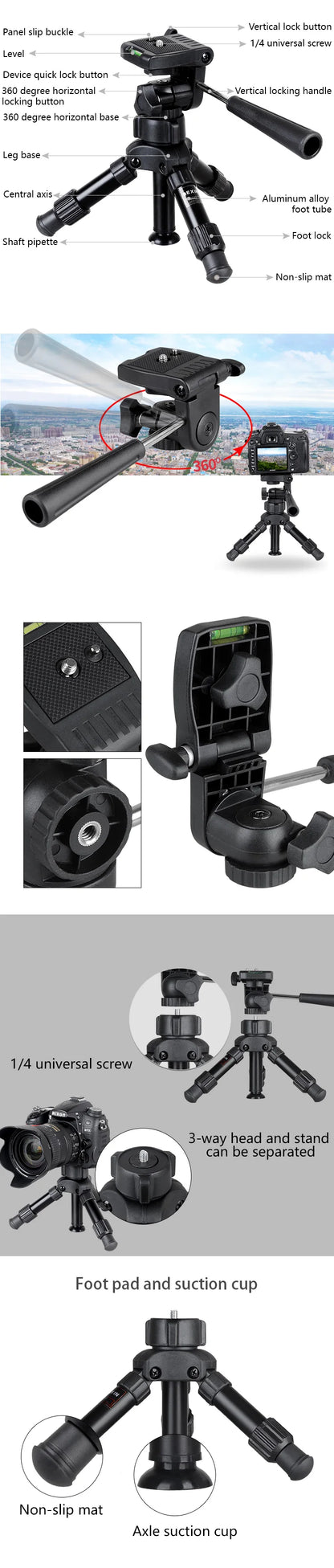 BEXIN Mini Tripod 19in Universal Photography Flexible Phone Tripod for Camera Stand for Gopro iphone Aluminum Travel Tripode Par