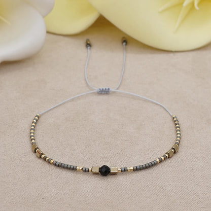 Boho Semi-Precious Stone Bracelet - Amber  Black Gallstone Fashion Gift for Women - ZOOMNSTORE