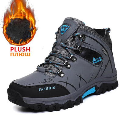 Men Winter Snow Boots - Waterproof Leather Hiking Shoes With Rubber Sole