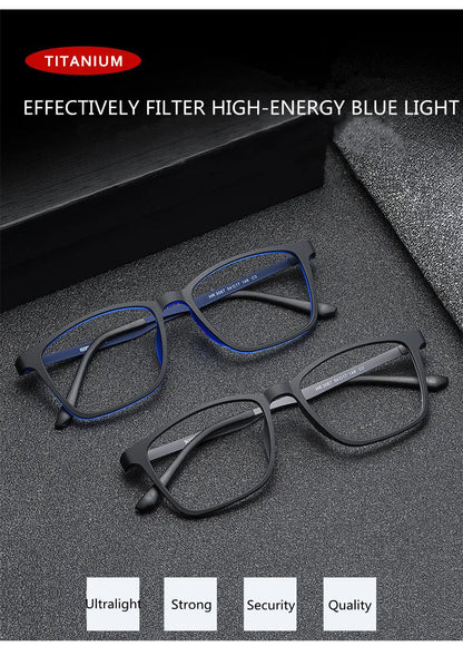 Titanium Reading Glasses - Lightweight Rectangle Frame with Blue Light Blocking
