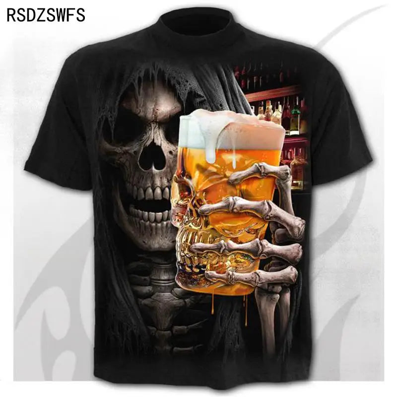 Mens 3D Skull T-Shirt - Punk Summer Streetwear Top O-neck Sizes XXS-5XL - ZOOMNSTORE