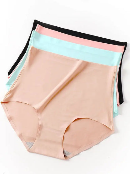 Women's underwear ice silk High waist Seamless Panties soft Lingerie Slimming Abdomen In Hip Lift plus size Breathable Briefs