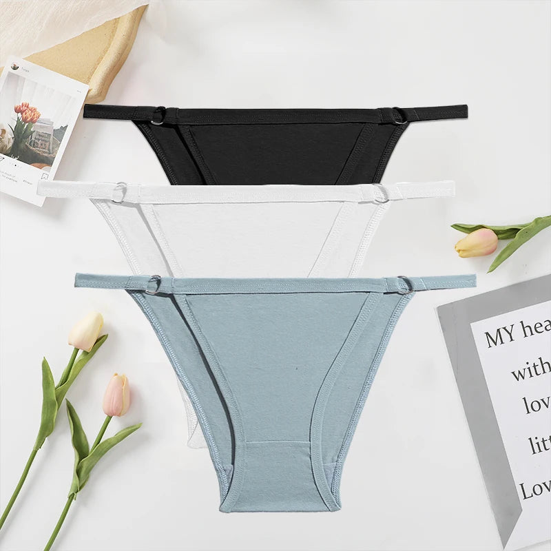 FINETOO 3PC/Set Women's Cotton Panties Underwear Metal Buckle Briefs M-2XL Female Underpant Low Waist Woman Sexy Panty Lingerie