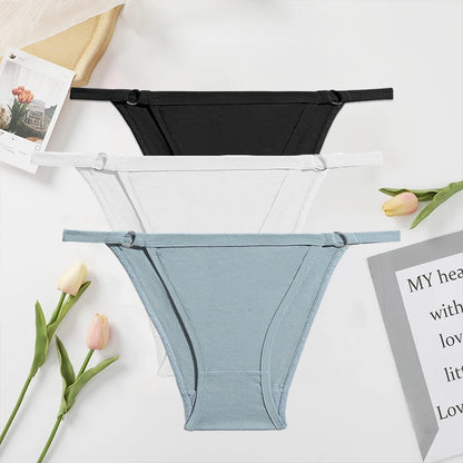FINETOO 3PC/Set Women's Cotton Panties Underwear Metal Buckle Briefs M-2XL Female Underpant Low Waist Woman Sexy Panty Lingerie