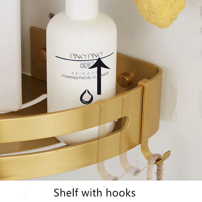 Wall-Mounted Corner Shelf - Brushed Gold Aluminum Bathroom Shampoo Holder