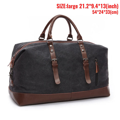 Mens Canvas Leather Duffel Bag - Travel Tote  Weekend Luggage