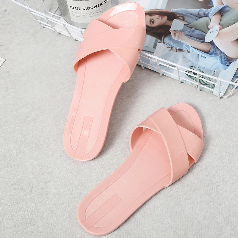 Size 36-41 Women's Sandals Slippers Summer Zapatos Mujer Flat Shoes Mules Clogs Female Peep Toe Soft Bottom Non-Slip Chaussures