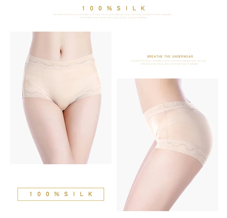 Natural silk high waist Briefs big plus size underwear women transparent seamless woman panties bragas mujer panty