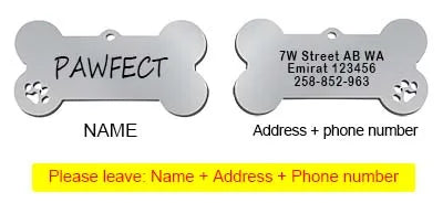 Pet Collar Personalized ID Tag Engraved Name for Dog Cat Puppy Keyring Charm Pendant Bone Necklace Accessories