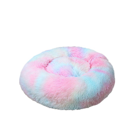 Donut Dog Bed - Soft Plush Pet Bed With Raised Rim | Warm Washable Cushion