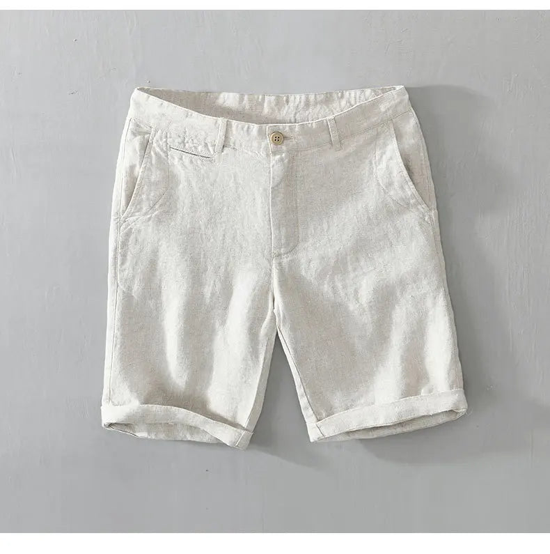Linen Beach Shorts Mid Waist Men’s Summer Casual Business Straight Fit Pants