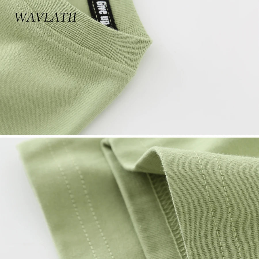 WAVLATII New Women 100% Cotton T shirts Female Green Fashion Oversized Streetwear Short Sleeve Tees Tops for Summer