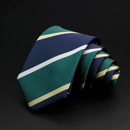 Classic Stripe Mens Tie - Jacquard Necktie in Red Blue Green for Daily Wear and Weddings