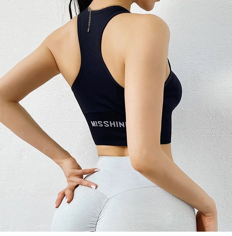 Front Zipper Sports Bra - Women's Athletic Crop Top, Push Up Wireless Fitness Tank