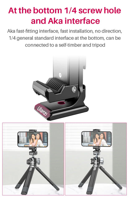 Ulanzi ST-27 Metal Vertical Shooting Phone Mount Holder Clip with Cold Shoe for Rode Wireless Go Microphone Video Light Vlog