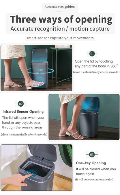 Touchless 16L Sensor Trash Can - Smart Waterproof Kitchen  Bathroom Wastebin