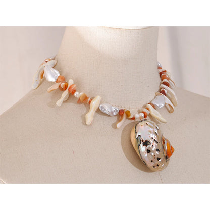 Natural Baroque Pearl Conch Pendant Necklace - Handmade Beach Jewelry for Women with Gift Box - ZOOMNSTORE