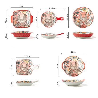 Hand-Painted Rabbit Bowl and Plate Set - Cute Ceramic Soup and Salad Dish