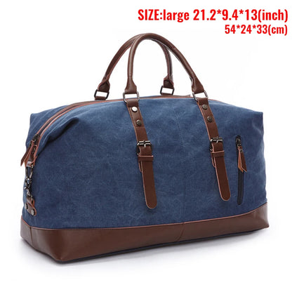 Mens Canvas Leather Duffel Bag - Travel Tote  Weekend Luggage