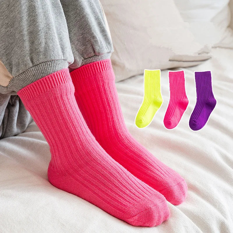 3 Pairs/lot  1 to 10 Years Autumn Winter Socks For Boys Neo Colors Socks On Girls Soft Cotton Students Socks Candy Colors
