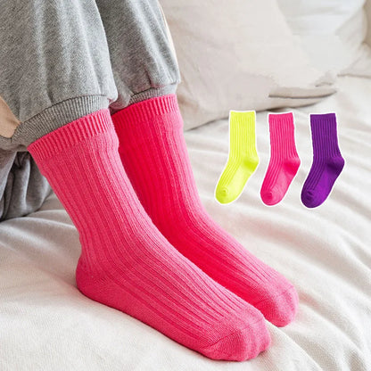 3 Pairs/lot  1 to 10 Years Autumn Winter Socks For Boys Neo Colors Socks On Girls Soft Cotton Students Socks Candy Colors
