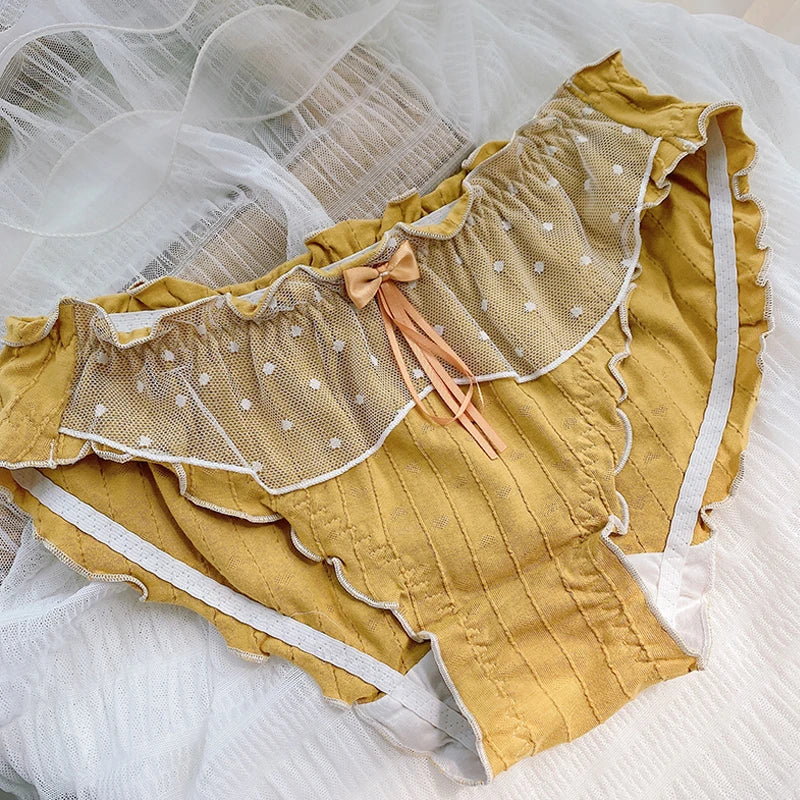 Women's Cotton Panties Large Sizes Sexy Lace Ruffles Bow Sweet Cute Panties Plus Size Female Underwear Cotton Briefs 6XL 7XL