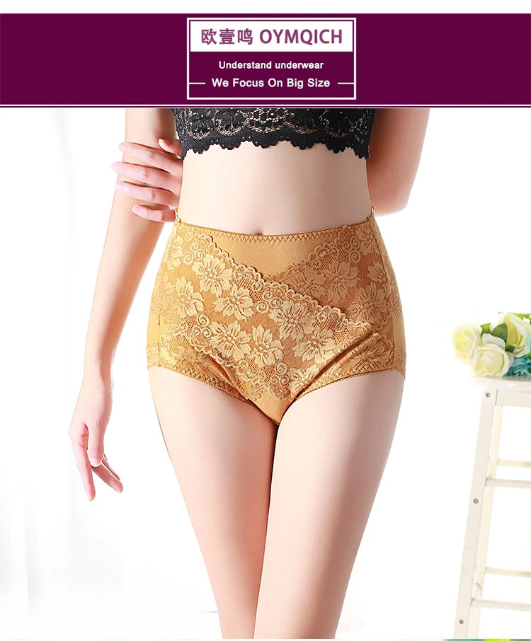 Woman Sexy Cotton Panties of Large Size New Lace Female Underwear with High Waist Cotton Briefs Plus Size Women's Panties 2025