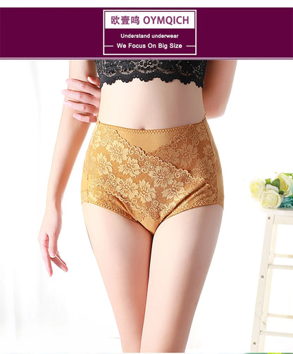 Woman Sexy Cotton Panties of Large Size New Lace Female Underwear with High Waist Cotton Briefs Plus Size Women's Panties 2025