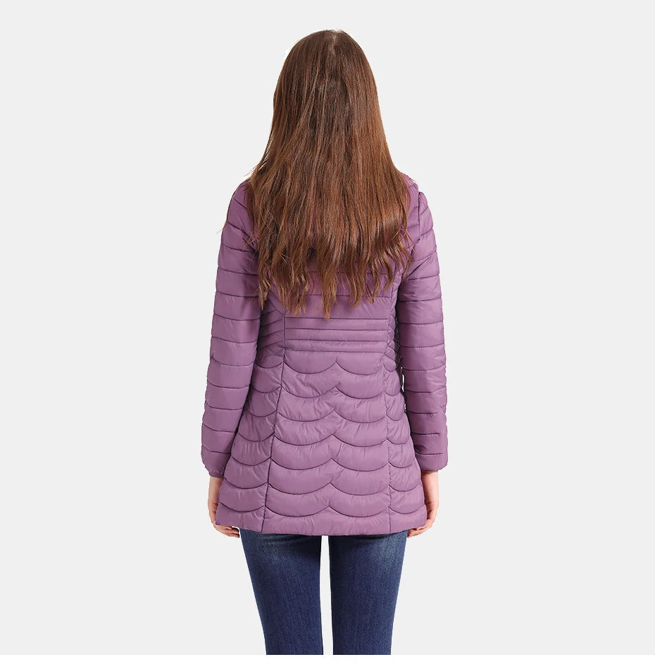 SANTELON Women Long Warm Parka For Women Ultralight Padded Puffer Jacket Coat With Detachable Hood Lightweight Outwear Clothing