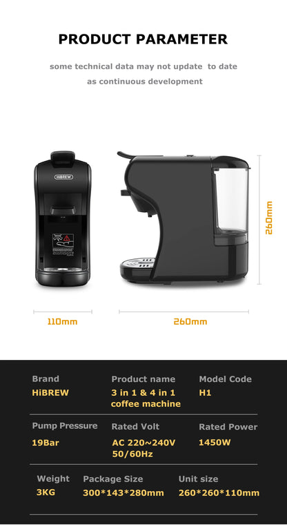 HiBREW 4-in-1 Coffee Machine - 19 Bar Espresso  Pod Maker for Hot  Cold Drinks - ZOOMNSTORE