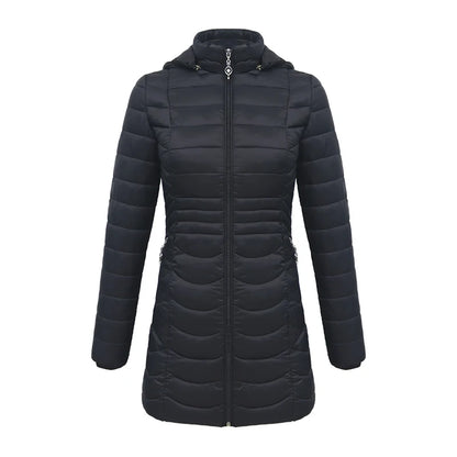 SANTELON Women Long Warm Parka For Women Ultralight Padded Puffer Jacket Coat With Detachable Hood Lightweight Outwear Clothing