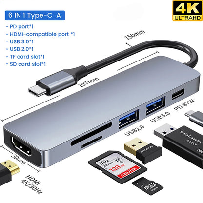 USB C Hub Adapter – 8-in-1 Aluminum Alloy Multiport Docking Station with 4K HDMI, Thunderbolt 3 & RJ45 Ethernet
