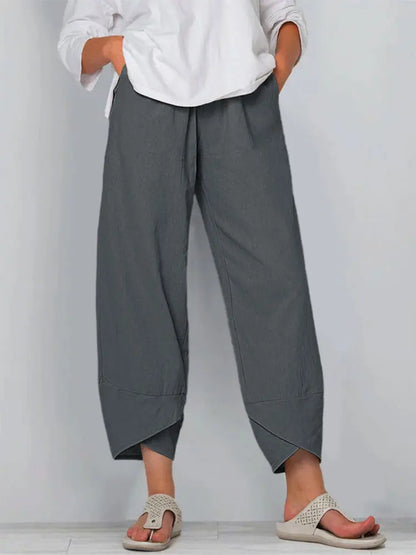 Vintage Print Women Pants Fashion Irregular Casual High Waist Elastic Waist Straight Loose Trousers Summer Lady Cargo Pantalon