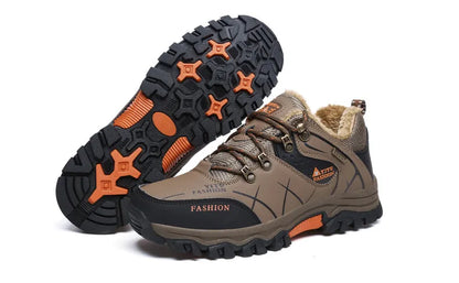 Men Winter Snow Boots - Waterproof Leather Hiking Shoes With Rubber Sole