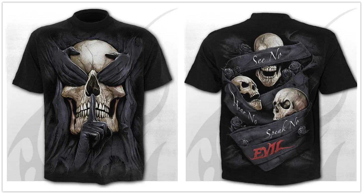 Mens 3D Skull T-Shirt - Punk Summer Streetwear Top O-neck Sizes XXS-5XL - ZOOMNSTORE